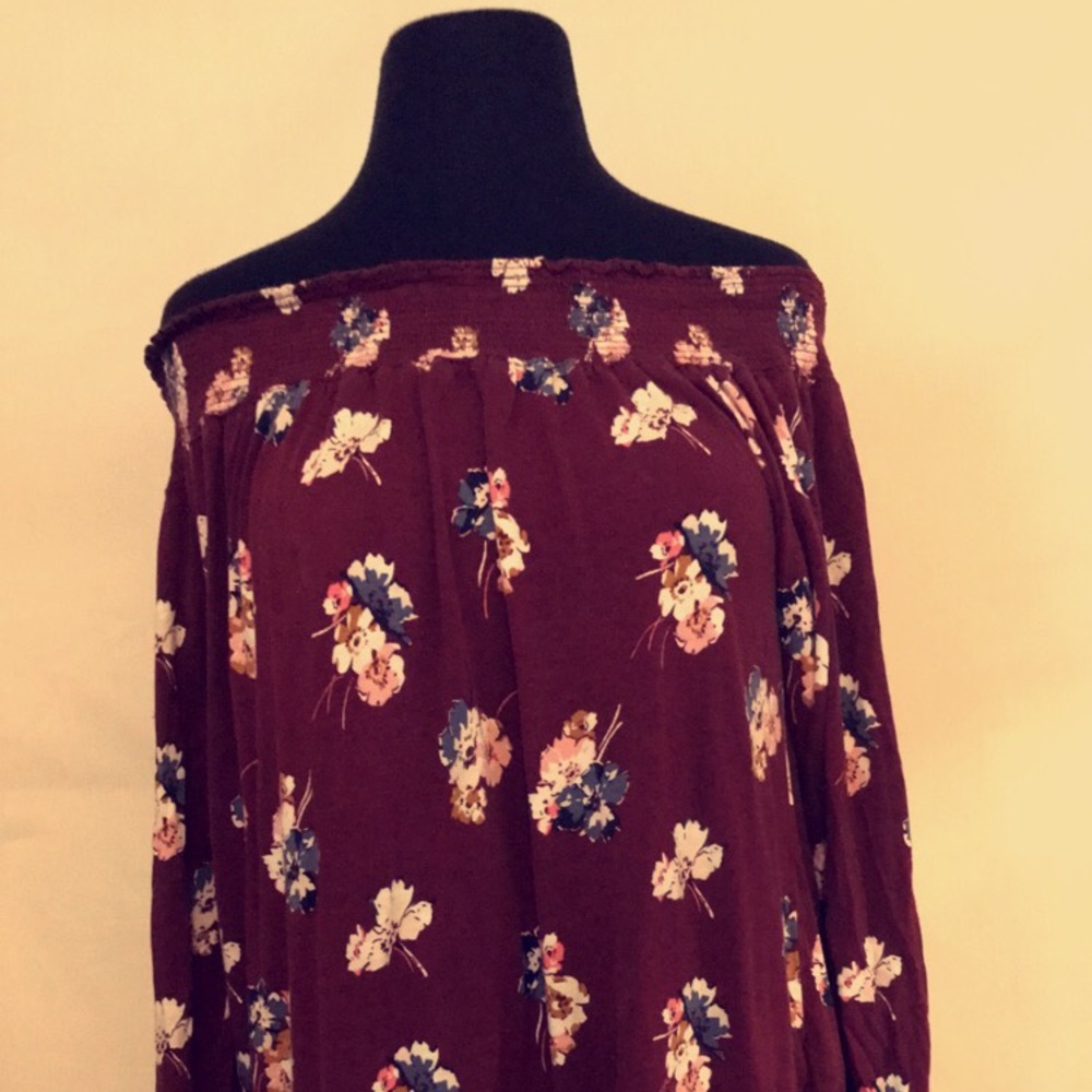 maroon floral off the shoulder top